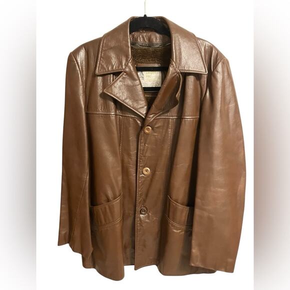 Vintage London Fog Leather Coat Mens 42 Regular‎ Removable Lining Brown - Picture 1 of 14